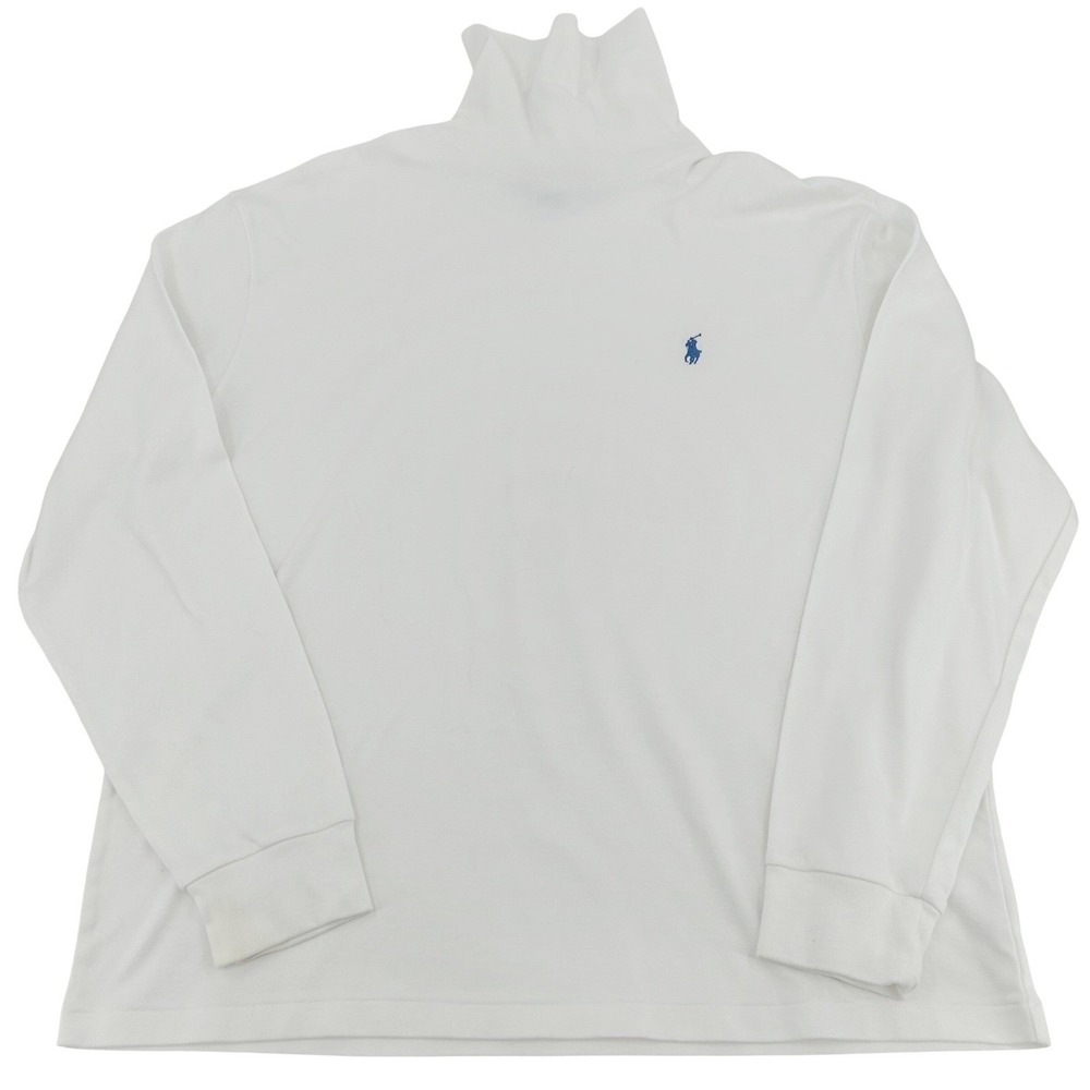 Polo Ralph Lauren Mens Turtleneck XL White Blue Pony Cotton Preppy Old Money